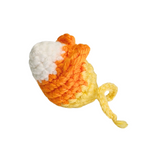 Candy Corn Turbo Mouse Catnip Toy, a knitted mouse toy with a tail, made from durable yarn, perfect for cats of all sizes.
