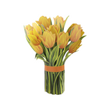 Yellow Tulips Pop Up Card featuring a lifelike 3D bouquet in a vase, crafted from recycled paper, perfect for personalized gifting occasions.